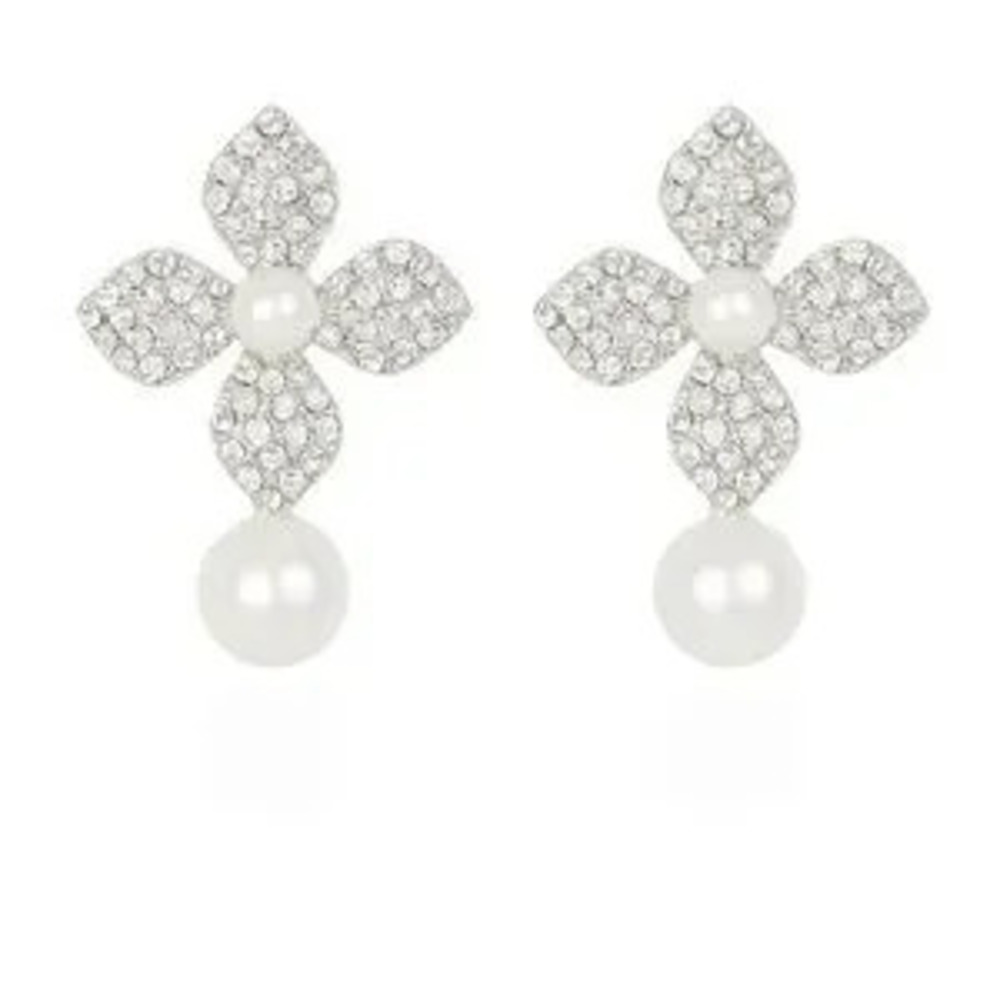 Classic Silver and Pearl Flower Earrings